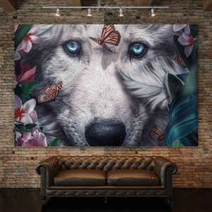 Aluminiumbild gebürstet Wolf Floral Querformat