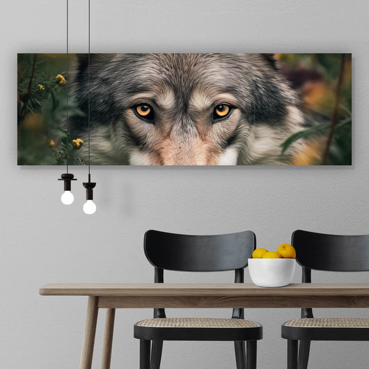 Poster Wolf im Wald der Blumen Panorama
