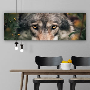 Acrylglasbild Wolf im Wald der Blumen Panorama