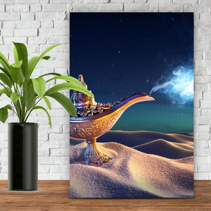Poster Wunderlampe in der Wüste bei Nacht Hochformat