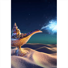 Lade das Bild in den Galerie-Viewer, Aluminiumbild gebürstet Wunderlampe in der Wüste bei Nacht Hochformat
