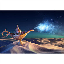 Lade das Bild in den Galerie-Viewer, Leinwandbild Wunderlampe in der Wüste bei Nacht Querformat
