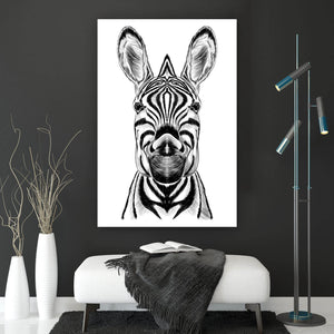 Aluminiumbild Zebra im Zeichenstil Hochformat