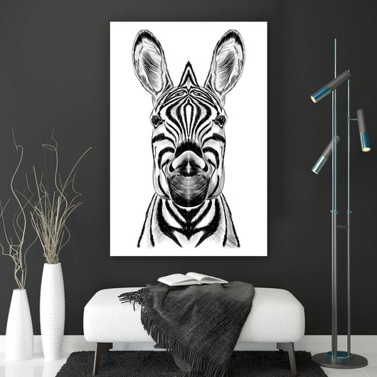 Aluminiumbild Zebra im Zeichenstil Hochformat