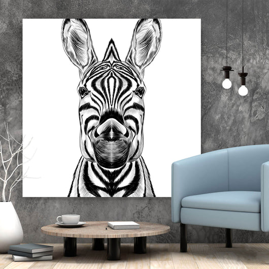Spannrahmenbild Zebra im Zeichenstil Quadrat