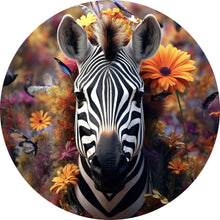 Lade das Bild in den Galerie-Viewer, Aluminiumbild Zebra mit Blüten Kreis
