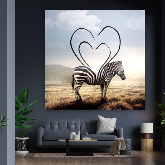Aluminiumbild Zebra mit Herzstreifen Quadrat