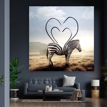 Lade das Bild in den Galerie-Viewer, Leinwandbild Zebra mit Herzstreifen Quadrat
