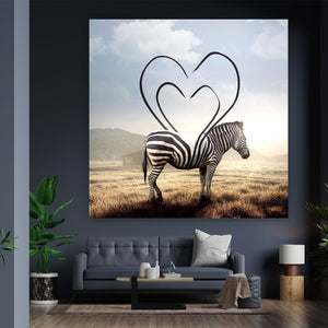 Spannrahmenbild Zebra mit Herzstreifen Quadrat