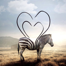 Lade das Bild in den Galerie-Viewer, Leinwandbild Zebra mit Herzstreifen Quadrat
