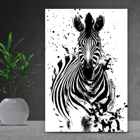 Aluminiumbild gebürstet Zebra Schwarz Weiß Hochformat