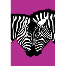 Lade das Bild in den Galerie-Viewer, Aluminiumbild gebürstet Zebrapaar Pink Hochformat
