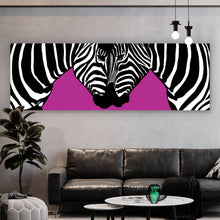 Lade das Bild in den Galerie-Viewer, Aluminiumbild Zebrapaar Pink Panorama
