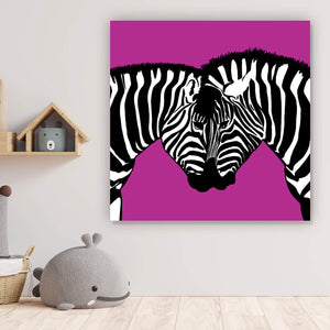 Aluminiumbild gebürstet Zebrapaar Pink Quadrat