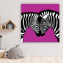 Lade das Bild in den Galerie-Viewer, Aluminiumbild Zebrapaar Pink Quadrat
