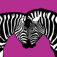 Lade das Bild in den Galerie-Viewer, Aluminiumbild gebürstet Zebrapaar Pink Quadrat
