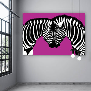 Leinwandbild Zebrapaar Pink Querformat