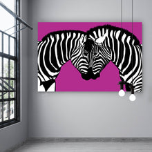 Lade das Bild in den Galerie-Viewer, Aluminiumbild Zebrapaar Pink Querformat
