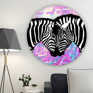 Aluminiumbild gebürstet Zebras All you need is love Kreis