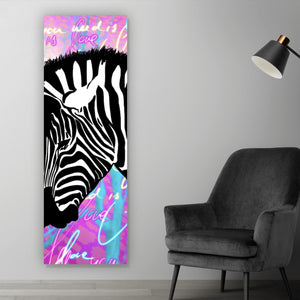 Acrylglasbild Zebras All you need is love Panorama Hoch