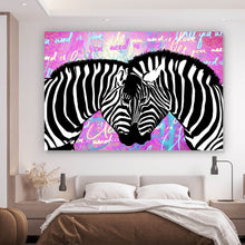Lade das Bild in den Galerie-Viewer, Aluminiumbild gebürstet Zebras All you need is love Querformat
