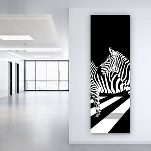 Spannrahmenbild Zebras auf Zebrastreifen Panorama Hoch