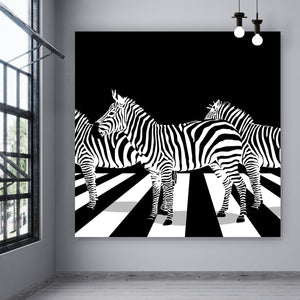 Acrylglasbild Zebras auf Zebrastreifen Quadrat